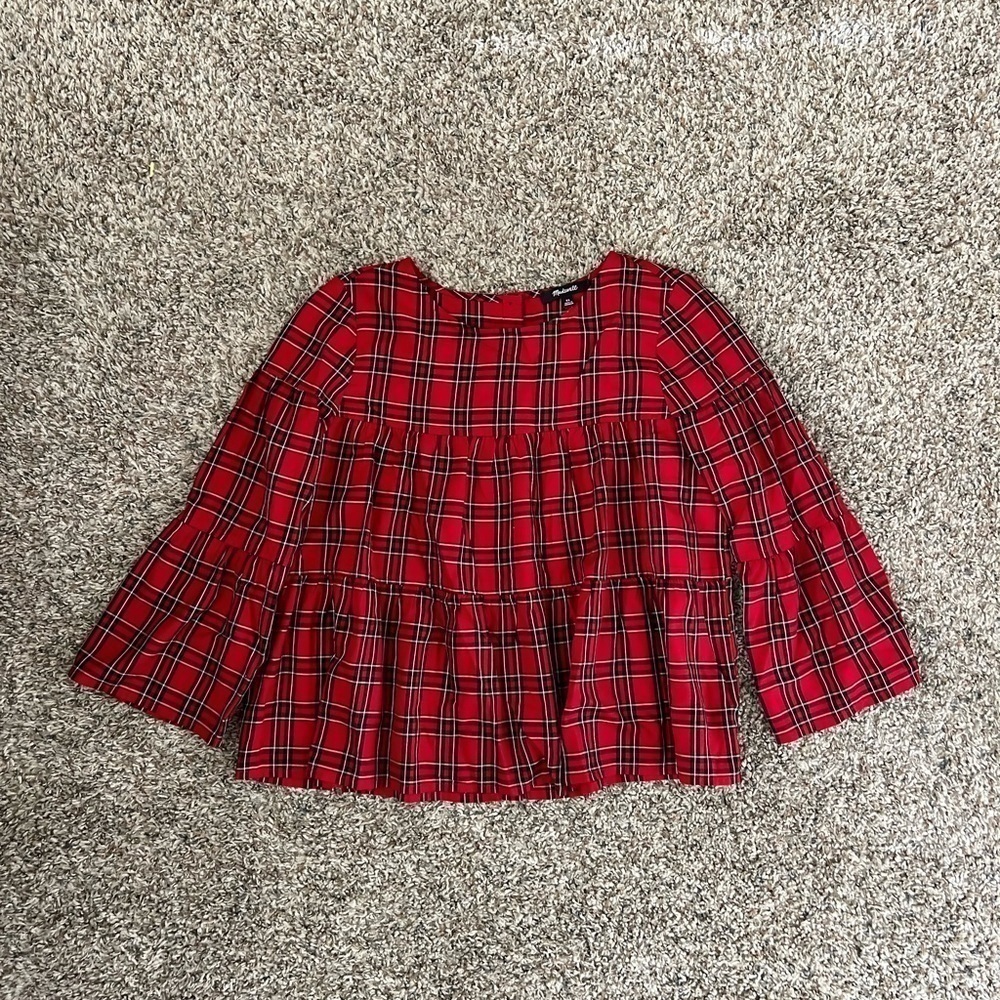 Madewell Red Plaid Boho Boxy Top